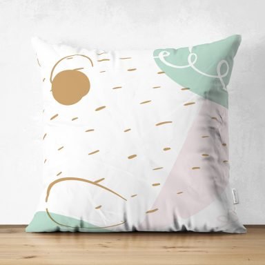 Beyaz Zemin Üzerinde Renkli Soyut Desenli Dijital Baskılı Modern Süet Yastık Kırlent Kılıfı