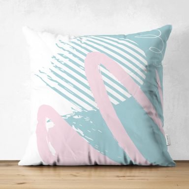 Beyaz Zemin Üzerinde Renkli Soyut Desenli Dijital Baskılı Modern Süet Yastık Kırlent Kılıfı