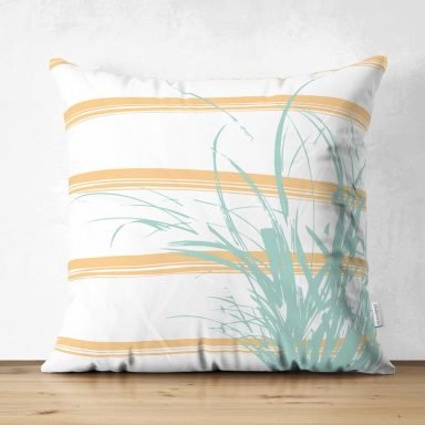 Beyaz Zemin Üzerinde Renkli Modern Çizgili Dijital Baskılı Modern Süet Yastık Kırlent Kılıfı
