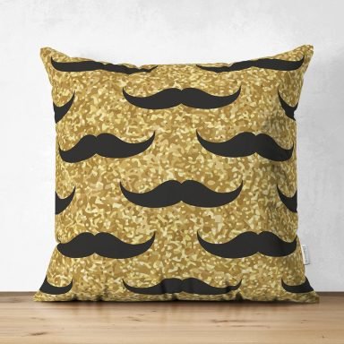 Gold Zemin Üzerinde Modern Desenli Dijital Baskılı Modern Süet Yastık Kırlent Kılıfı