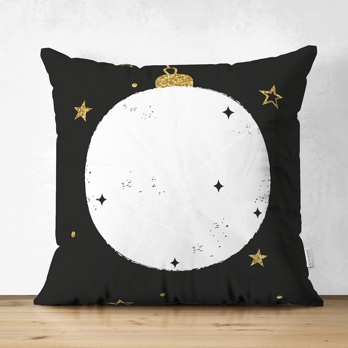 Suet-K7841-Siyah-Zemin-Uzerinde-Gold-Yildiz-Detayli-Abajur-Dijital-Baskili-Modern-Suet-Yastik-Kirlent-Kilifi