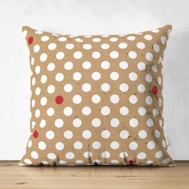 Renkli Zemin Üzerinde Beyaz Puantiyeli Dijital Baskılı Modern Süet Yastık Kırlent Kılıfı