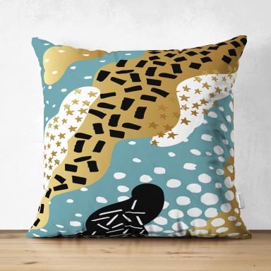 Renkli Zemin Üzerinde Modern Desenli Dijital Baskılı Modern Süet Yastık Kırlent Kılıfı