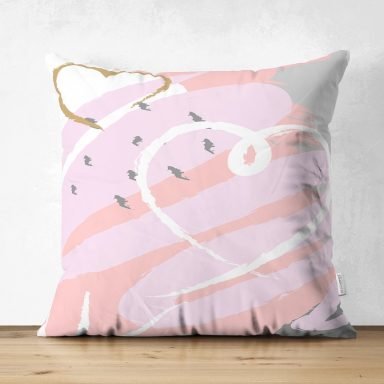 Renkli Zemin Üzerinde Kalp Desenli Dijital Baskılı Modern Süet Yastık Kırlent Kılıfı