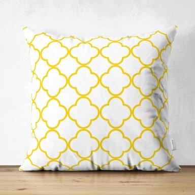 Beyaz Zemin Üzerinde Gold Detaylı Ogea Dijital Baskılı Modern Süet Yastık Kırlent Kılıfı