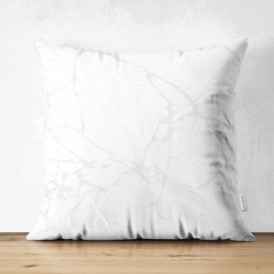 Beyaz Zemin Üzerinde Modern Mermer Desenli Dijital Baskılı Modern Süet Yastık Kırlent Kılıfı