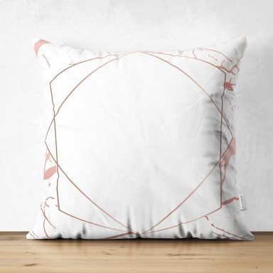 Beyaz Zemin Üzerinde Modern Mermer Desenli Dijital Baskılı Modern Süet Yastık Kırlent Kılıfı