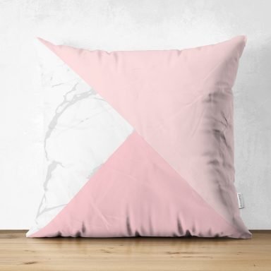 Pastel Zemin Üzerinde Geometrik Desenli Dijital Baskılı Modern Süet Yastık Kırlent Kılıfı