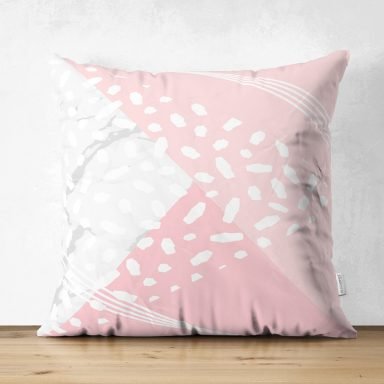 Pastel Zemin Üzerinde Geometrik Desenli Dijital Baskılı Modern Süet Yastık Kırlent Kılıfı