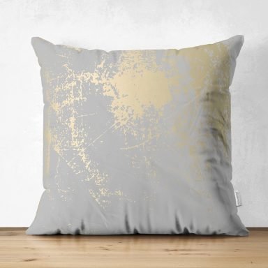 Pastel Zemin Geometrik Desenli Gold Detaylı Dijital Baskılı Modern Süet Yastık Kırlent Kılıfı