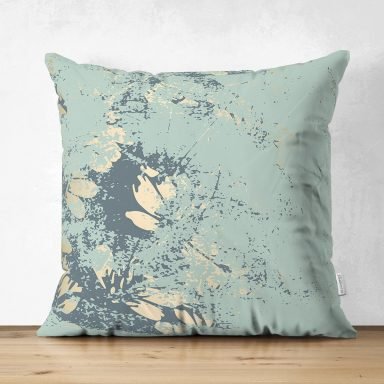 Pastel Zemin Üzerinde Gold Detaylı Yaprak Desenli Dijital Baskılı Modern Süet Yastık Kırlent Kılıfı