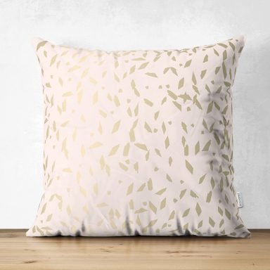 Pastel Zemin Üzerinde Gold Detaylı Geometrik Desenli Dijital Baskılı Modern Süet Yastık Kırlent Kılıfı