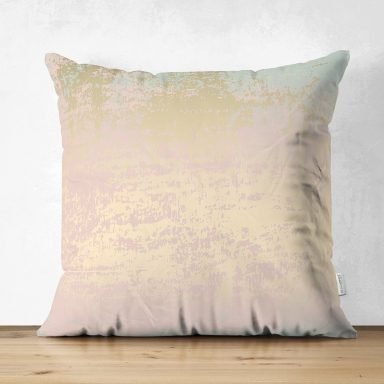 Pastel Zemin Üzerinde Gold Detaylı Geometrik Desenli Dijital Baskılı Modern Süet Yastık Kırlent Kılıfı