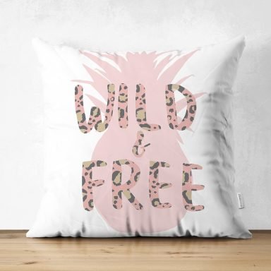 Beyaz Zemin Üzerinde Pastel Renkli Ananas Desenli Dijital Baskılı Modern Süet Yastık Kırlent Kılıfı