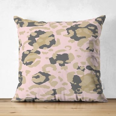 Pastel Zemin Üzerinde Gold Detaylı Geometrik Desenli Dijital Baskılı Modern Süet Yastık Kırlent Kılıfı