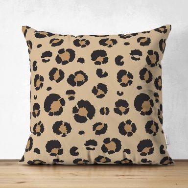 Pastel Zemin Üzerinde Gold Detaylı Geometrik Desenli Dijital Baskılı Modern Süet Yastık Kırlent Kılıfı