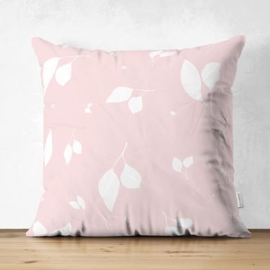 Pastel Zemin Üzerinde Renkli Çiçek Desenli Dijital Baskılı Modern Süet Yastık Kırlent Kılıfı