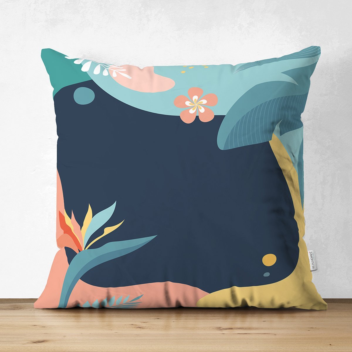 Suet-K8016-Renkli-Zemin-Uzerinde-Pastel-Yaprak-Desenli-Dijital-Baskili-Modern-Suet-Yastik-Kirlent-Kilifi