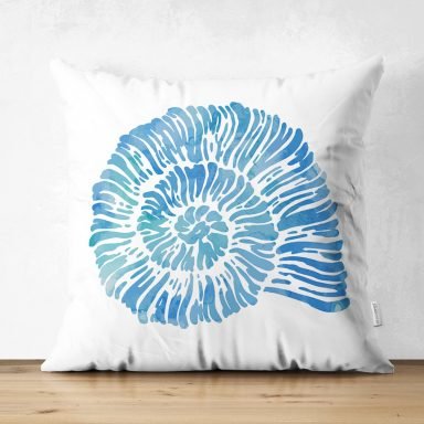 Beyaz Zemin Üzerinde Renkli Deniz Kabuğu Desenli Dijital Baskılı Modern Süet Yastık Kırlent Kılıfı