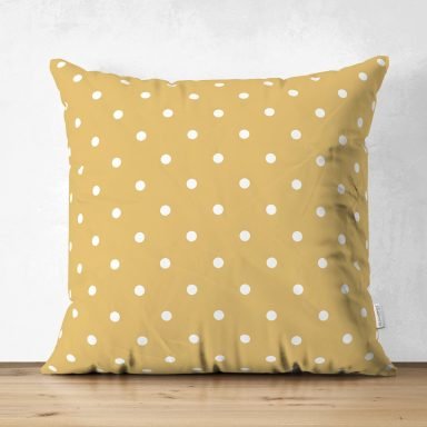 Renkli Zemin Üzerinde Beyaz Puantiye Desenli Dijital Baskılı Modern Süet Yastık Kırlent Kılıfı