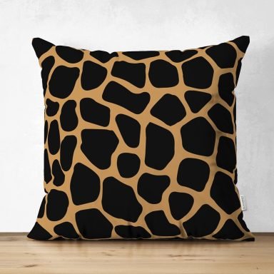 Renkli Zemin Üzerinde Geometrik Desenli Dijital Baskılı Modern Süet Yastık Kırlent Kılıfı