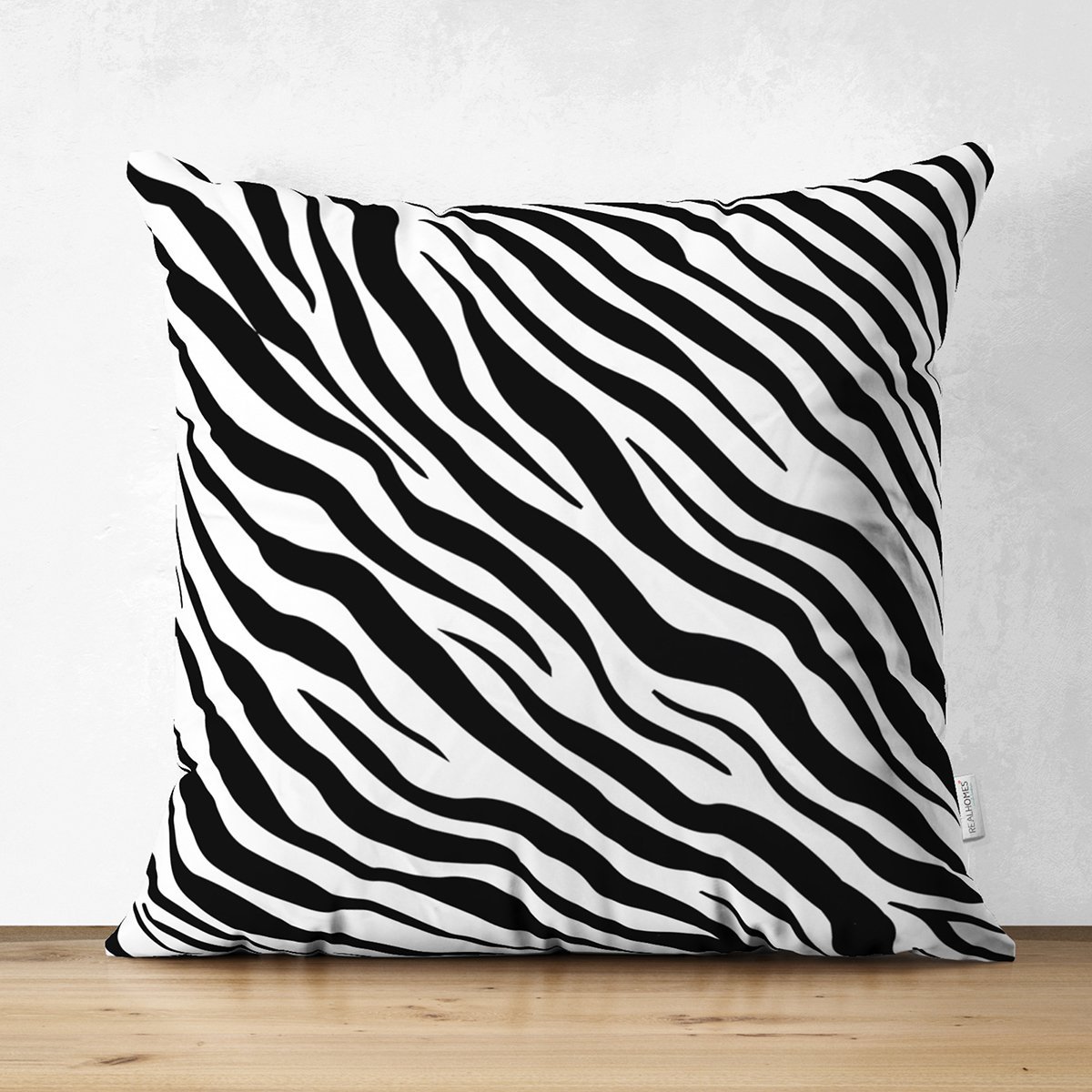 Suet-K8044-Beyaz-Zemin-Uzerinde-Siyah-Zebra-Desenli-Dijital-Baskili-Modern-Suet-Yastik-Kirlent-Kilifi