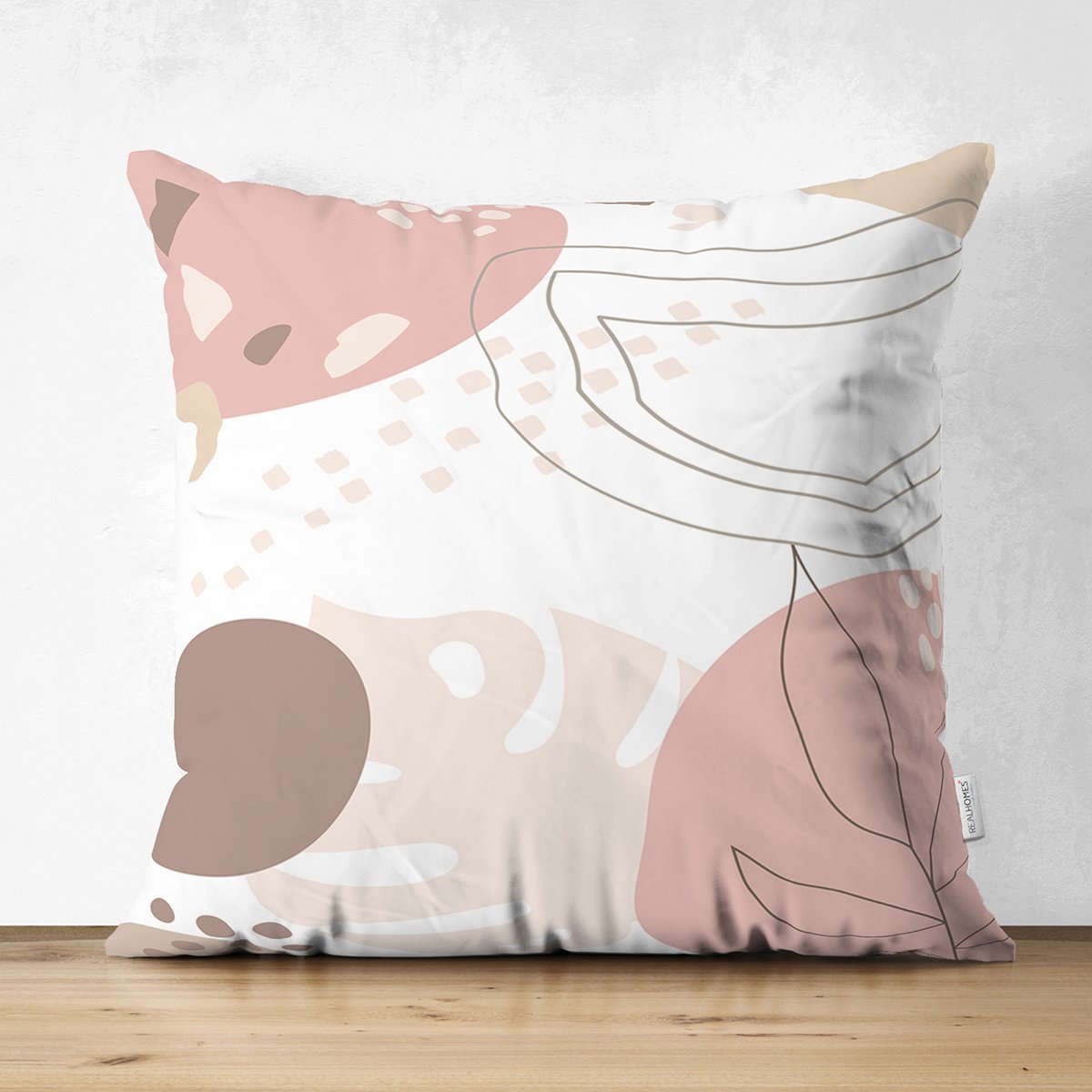 Suet-K8050-Beyaz-Zemin-Uzerinde-Pastel-Renkli-Yaprak-Desenli-Dijital-Baskili-Modern-Suet-Yastik-Kirlent-Kilifi