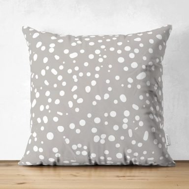 Renkli Zemin Üzerinde Beyaz Puantiye Desenli Dijital Baskılı Modern Süet Yastık Kırlent Kılıfı