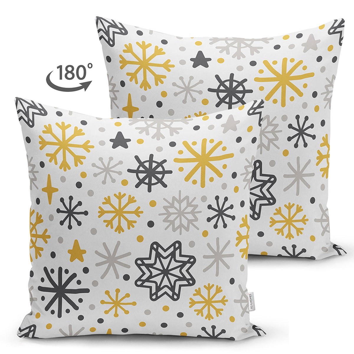 Suet-K8055-Beyaz-Zemin-Uzerinde-Gold-Detayli-Kar-tanesi-Desenli-Dijital-Baskili-Modern-Suet-Yastik-Kirlent-Kilifi-1