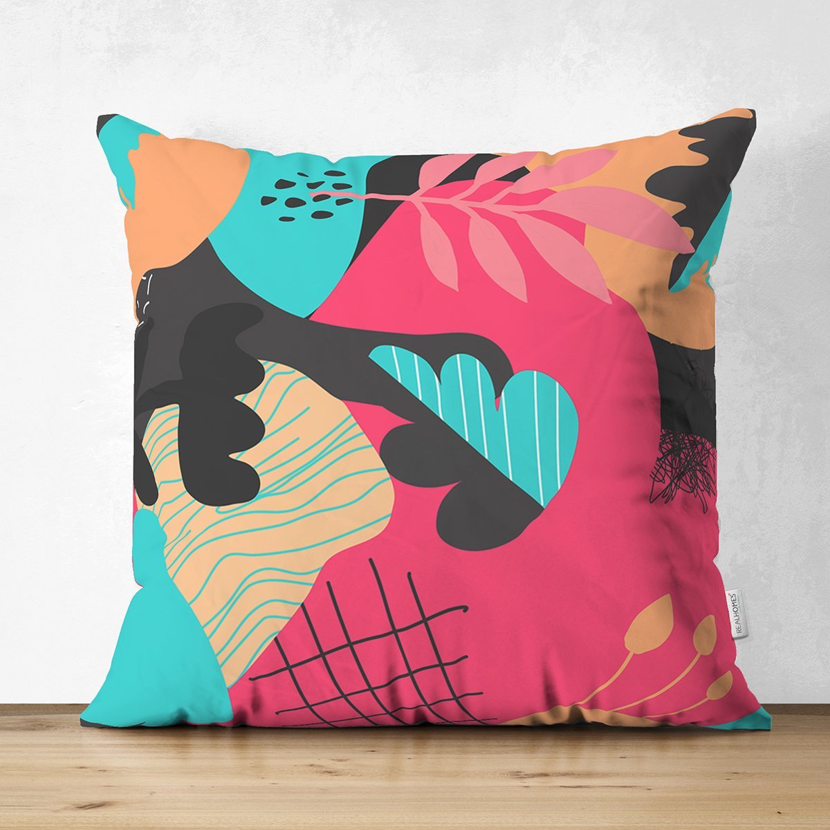 Suet-K8063-Renkli-Zemin-Uzerinde-Geometrik-Desenli-Dijital-Baskili-Modern-Suet-Yastik-Kirlent-Kilifi