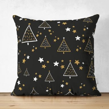 Renkli Zemin Üzerinde Çam Ağacı Desenli Dijital Baskılı Modern Süet Yastık Kırlent Kılıfı