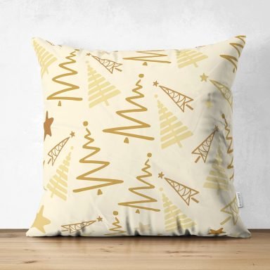 Renkli Zemin Üzerinde Çam Ağacı Desenli Dijital Baskılı Modern Süet Yastık Kırlent Kılıfı