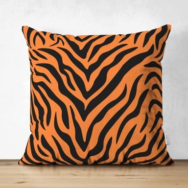 Renkli Zemin Üzerinde Siyah Zebra Motifli Dijital Baskılı Modern Süet Yastık Kırlent Kılıfı