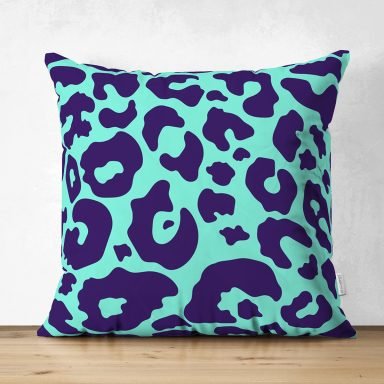 Renkli Zemin Üzerinde Geometrik Desenli Dijital Baskılı Modern Süet Yastık Kırlent Kılıfı