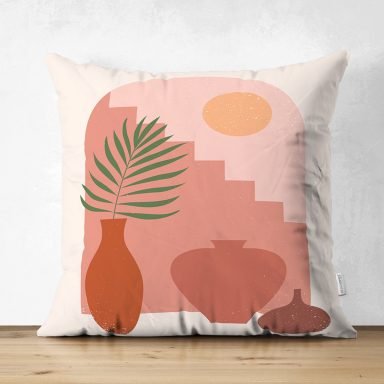 Pastel Zemin Üzerinde Güneş Desenli Dijital Baskılı Modern Süet Yastık Kırlent Kılıfı