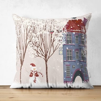 Kar Manzaralı Dijital Baskılı Dekoratif Süet Yastık Kırlent Kılıfı