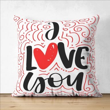 Sevgililer Günü Temalı Özel Tasarım Dijital Baskılı Modern Süet Yastık Kırlent Kılıfı