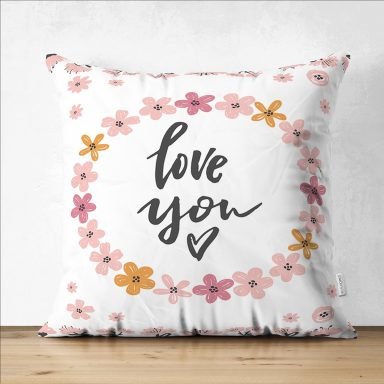 Sevgililer Günü Temalı Özel Tasarım Dijital Baskılı Modern Süet Yastık Kırlent Kılıfı