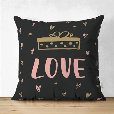 Sevgililer Günü Temalı Özel Tasarım Dijital Baskılı Modern Süet Yastık Kırlent Kılıfı