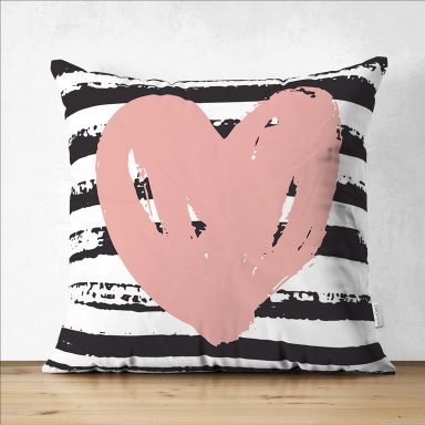 Sevgililer Günü Temalı Özel Tasarım Dijital Baskılı Modern Süet Yastık Kırlent Kılıfı