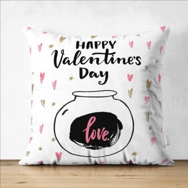 Sevgililer Günü Temalı Özel Tasarım Dijital Baskılı Modern Süet Yastık Kırlent Kılıfı