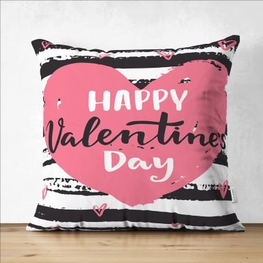 Sevgililer Günü Temalı Özel Tasarım Dijital Baskılı Modern Süet Yastık Kırlent Kılıfı