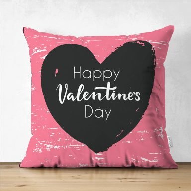Sevgililer Günü Temalı Özel Tasarım Dijital Baskılı Modern Süet Yastık Kırlent Kılıfı