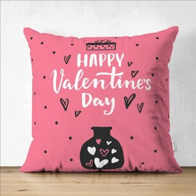 Sevgililer Günü Temalı Özel Tasarım Dijital Baskılı Modern Süet Yastık Kırlent Kılıfı