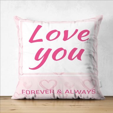 Sevgililer Günü Temalı Özel Tasarım Dijital Baskılı Modern Süet Yastık Kırlent Kılıfı