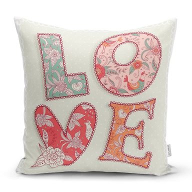 Aşk Temalı Dijital Baskılı Dekoratif Yastık Kırlent Kılıfı