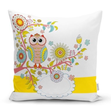 Baykuş Desenli Dijital Baskılı Dekoratif Yastık Kırlent Kılıfı