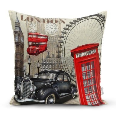 Modern London Desen Dijital Baskılı Dekoratif Yastık Kırlent Kılıfı - K150