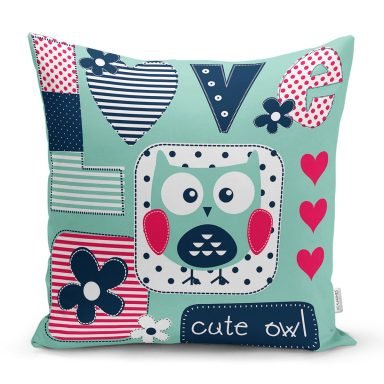 Baykuş Resimli Dijital Baskılı Dekoratif Yastık Kırlent Kılıfı