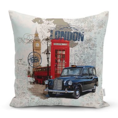 London Car Dijital Baskılı Dekoratif Yastık Kırlent Kılıfı - K21